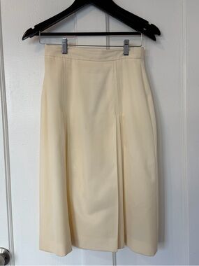 Vintage 1980s Burberry Cream Wool Pleated Skirt, Size 8
